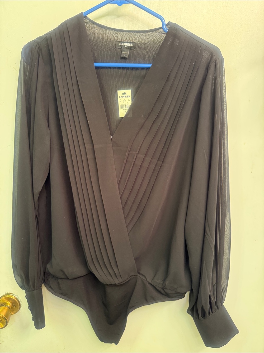 Express Black Pleated V-Neck Wrap-Front Blouse